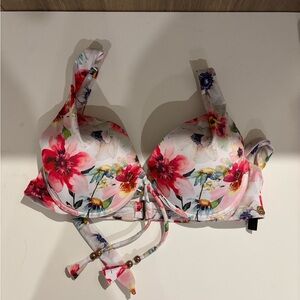 Floral Bikini Top with Pink and Red Flowers